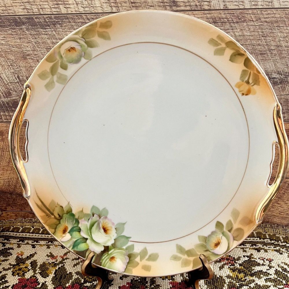 Nippon Floral Plate Handled White Roses Hand Painted Rising Sun Mark